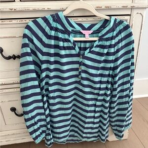 Lilly Pulitzer Striped Elsa Top in navy & teal